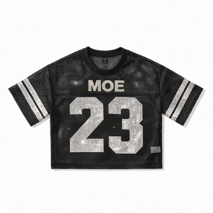 Jersey Corto de Fútbol Americano para Mujer, con Pedrería, de Lujo, Malla Oversize, Logotipo Personalizado, Producción OEM al por Mayor - Product Image 3