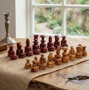 Tablero de Ajedrez Rectangular de Madera de Olivo Rústico Hecho a Mano con Patas Elegantes, Forma Personalizada para Adultos y Niños, Decoración para el Hogar y Bodas - Product Image 1