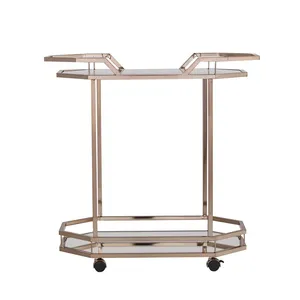 Carrito de Bar de Metal de Nuevo Diseño, con Vidrio, Estilo Hotel, Moderno y Elegante, con Acabado Plateado - Product Image 1