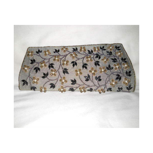 Hand Embroidered Canvas Evening Bag <b>Small</b> Size with <b>Mirror</b> Work Fringe and Beaded Decor Luxury Wedding Party Purse - Product Image 5