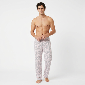 Pantalon de pyjama pour homme en coton imprimé, taille élastique, léger, style décontracté d'été, motif lettres, respirant, tricoté, collection ajustée - Product Image 2