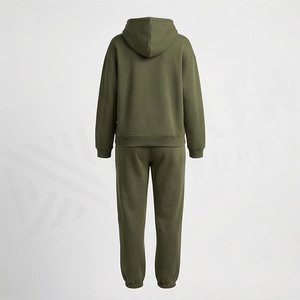 Conjunto de Sudadera con Capucha de 2 Piezas para Mujer, Color Verde Oliva, Felpa, Corte Holgado Informal, Sudadera y Pantalones Deportivos, Manga Larga, Color Sólido, para Todas las Temporadas - Product Image 2