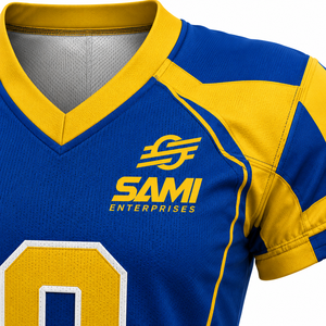 Conjunto de Uniforme de Fútbol Americano para Hombre, Azul/Amarillo, Cuello en V, Manga Corta, 100% Poliéster, Absorbe la Humedad, Nombre del Equipo Personalizado, Talla Grande - Product Image 5