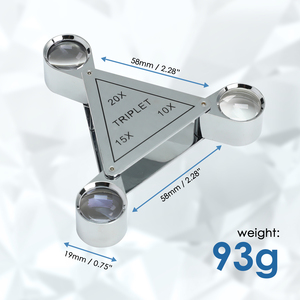 Loupe de bijoutier professionnelle 10X 15X 20X, corps en cuivre chromé, loupe de poche pliable à trois volets avec étui - Product Image 6