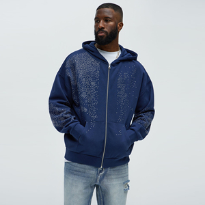 Sudadera con Capucha Oversize para Hombre, Estilo Vintage, Lavado Ácido, Diseño Desgastado, con Cremallera y Pedrería, 100% Algodón, Invierno - Product Image 4