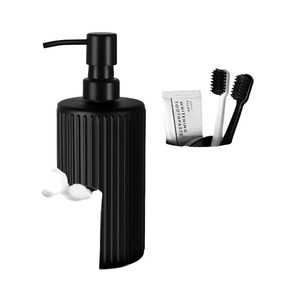 resin <b>Black</b> Ribbed <b>Bathroom</b> <b>Accessory</b> Set Soap Dispenser Toothbrush Holder Cotton Jar Storage Container <b>Modern</b> Vanity <b>Bathroom</b> - Product Image 1