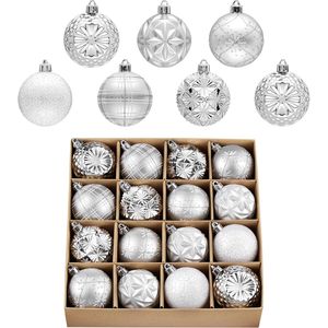 Decorazioni Natalizie di Lusso da 16 Pezzi, Palline Appese Bianche e Argento Infrangibili da 2,36 Pollici per Albero di Natale - Product Image 3
