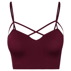 Custom Women Sports Bra Maroon Strappy Crop Top Cross Strap Fitness Yoga Gym Activewear OEM ODM Wholesale Manufacturer - Product Image 1