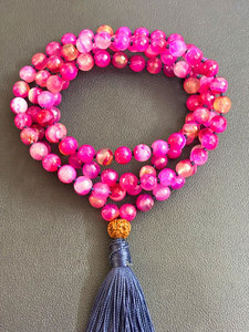 Handmade <b>Pink</b> Agate Beaded Tassel Necklace Long Blue Tassel Boho Statement <b>Healing</b> Jewelry Gift - Product Image 2