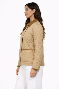 Veste matelassée beige pour femme, style classique avec motif losanges, manteau d'hiver léger à boutons, vêtement d'extérieur rembourré, couche chaude décontractée - Product Image 2