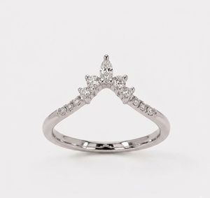 Anillo de Diamantes Cultivados en Laboratorio VBSR-18 de Oro Sólido de 14K, E VS1, 0.16CT, HPHT, Media Eternidad, Apilable, con Diseño de Chevron, Tiara Curva, Anillo de Boda - Product Image 3