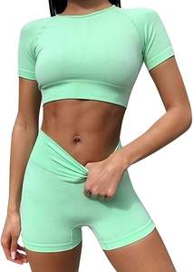 Conjunto Deportivo de Yoga sin Costuras para Mujer, Top Corto y Pantalones Cortos para Entrenamiento, Running y Gimnasio, de Alta Calidad - Product Image 6