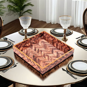 Premium Indian Wood & MDF Wood Serving <b>Tray</b> Perfect for Elevating Food Table Style & <b>Warm</b> Home Atmosphere in Every Occasion - Product Image 2