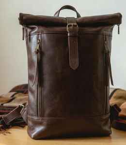 Vintage Cowhide Leather Roll Top <b>Backpack</b> <b>Large</b> Travel Bag Mens Laptop Rucksack with Heavy Duty Hardware LTBP-0029 - Product Image 3