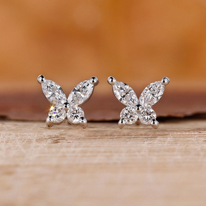 Pendientes de Mariposa Personalizables con Diamantes de Laboratorio Marquise y Redondos, Plata de Ley 925, Elegantes para Bodas, Fiestas y Uso Diario, Hipoalergénicos - Product Image 1