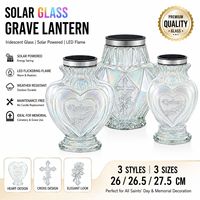 Lanterne solaire en verre pour cimetière avec motif croix et rose, design commémoratif, vente en gros, bougie commémorative Znicz, pot à bougie