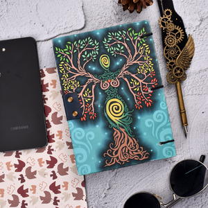 Journal en papier fait main A5, 100 pages (double face) |   Carnet en papier 100% fait main avec motif d'arbre artistique, journal intime vintage avec cadenas - Product Image 5