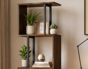 Modern <b>Wooden</b> Etagere Shelf 4-Tier Freestanding Backless <b>Bookcase</b> Midcentury Design Living Room Furniture - Product Image 5