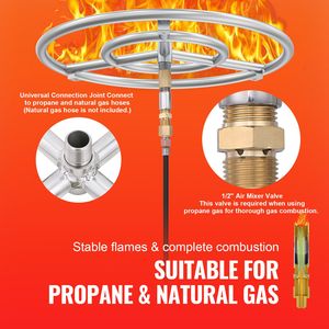 Anello Bruciatore per Braciere Rotondo in Acciaio Inossidabile da 18 Pollici per Gas Naturale e Propano, Potenza Termica 150.000 BTU - Product Image 6