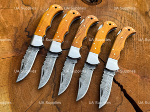 Custom Wooden <b>Box</b> Damascus Steel Folding Knife Handmade Back <b>Lock</b> Pocket Folder Wholesale OEM ODM Manufacturer UA Supplies - Product Image 3
