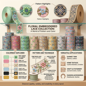 Ribete de Encaje Bordado Ecológico de Primera Calidad con Patrones Florales Intrincados para Saris, Vestidos, Prendas, Ropa de Novia, Bolsos y Accesorios - Product Image 6