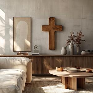 Cruz de Pared de Madera Minimalista Moderna, Decoración Religiosa Cristiana Hecha a Mano para Iglesia, Hogar o Sala de Oración - Product Image 4