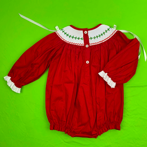 3-4 weeks <b>Red</b> Cotton Long Sleeve <b>Bow</b> Custom Printing Fabric Baby Toddler 3 months to 10 years Smocked Children Clothing Romper - Product Image 1