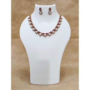 925 Silver Victorian Full Polki CZ <b>Ruby</b> Alternating Tennis <b>Necklace</b> Earring Set Indian Bridal Handmade Antique Gold Plated - Product Image 1