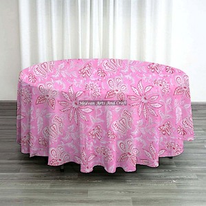 220cms <b>Round</b> Cotton <b>Tablecloth</b> Hand Block Printed Design Dining Table Soft Durable Fabric for Kitchen & Garden Wholesale Price - Product Image 4