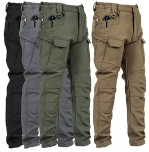 Pantalon de survêtement imperméable en laine peignée pour homme, pantalon cargo d'hiver pour la randonnée avec plusieurs poches et devant plat, service OEM - Product Image 1