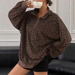 Pull oversize pour femme à imprimé léopard, col en V, manches chauve-souris, tricoté, respirant, coupe régulière, pour l'automne - Product Image 5
