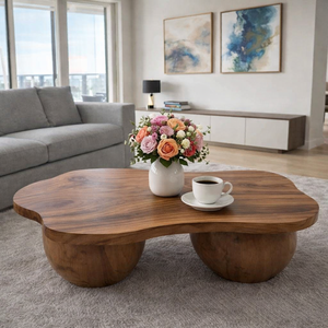 Luxali Farmhouse Tamarind Wood Modern Coffee <b>Table</b> with Live Edge Design <b>Reclaimed</b> Wood Top Handmade Living Room Decor - Product Image 3