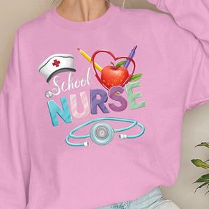 Sweat-shirt pour infirmière scolaire femme, imprimé stéthoscope, 100 % polyester, col rond décontracté, vêtement d'automne, tissu tricoté 320g, transfert thermique - Product Image 6