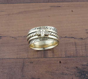 Wholesale 925 Sterling Silver Bee <b>Spinner</b> <b>Ring</b> Gold Plated Honey Bee Fidget <b>Ring</b> Anxiety Relief Meditation Spinning Band - Product Image 3
