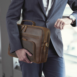 <b>Men</b> Crazy Leather 15.6 Inch Laptop <b>Bags</b> Briefcase Genuine Leather Business Office Briefcase <b>Bag</b>. - Product Image 2