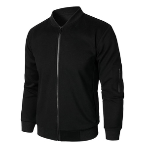 Chaqueta Bomber Negra de Forro Polar para Hombre, Cierre de Cremallera, Cuello Alto, Estilo Casual para Otoño, Corte Regular, Exterior de Poliéster Tejido - Product Image 5
