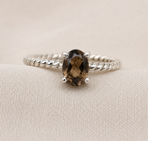 Anillo de compromiso clásico de plata de ley 925 con cuarzo ahumado natural de 5x7 mm, engaste de garras, forma ovalada, para mujer, regalo para ella - Product Image 4