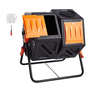 37-Gal bicchierino di compostaggio a camera doppia BPA-Free telaio in acciaio compostiera Bin 2 porte scorrevoli per aeratori Compost ad alto Volume per - Product Image 1