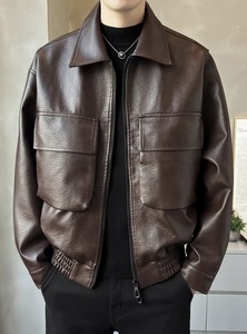 2026 Leather Jacket Men's Spring and Autumn Coat Korean Version Top High-quality Casual Leather Jacket Custom Embroidery Option - Product Image 4