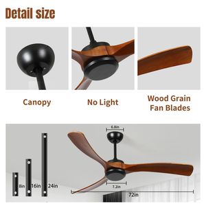 Ventilatore da soffitto in legno a basso profilo da 72 pollici con telecomando, motore DC silenzioso e reversibile, senza luce, funzione reversibile - Product Image 4