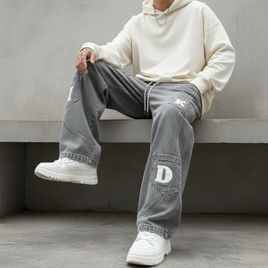 Jeans en denim vintage coupe droite pour homme, marque personnalisée, haute qualité, style décontracté, vente en gros - Product Image 5