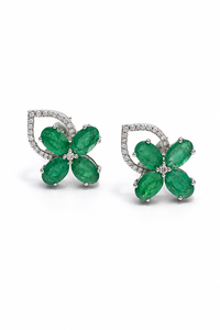 Pendientes de Esmeralda y Diamante en Plata de Ley 92.5 KLST-30197 - Product Image 1