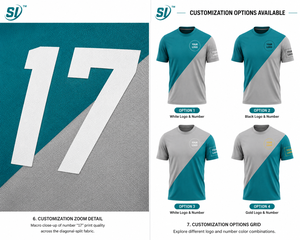 Custom Soccer Jersey Teal Grey Diagonal Split Sublimation Name Number Print Quick Dry Wholesale OEM Team Uniform - Product Image 3