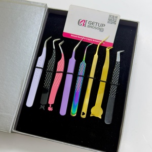 Ensemble de pinces à cils en acier inoxydable de précision anti-magnétiques, pointe lisse, longueur 10 mm, poignées colorées pour extensions de cils - Product Image 6
