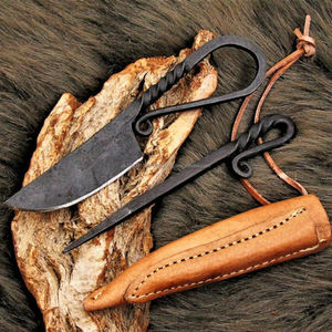 Los mejores vikingos forjados a mano, estilo antiguo, cocina Medieval, cuchillo de caza, acero al carbono con piel de vaca, cuero OEM personalizable - Product Image 4
