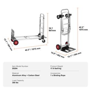 Carrello Pieghevole in Alluminio 2 in 1, Capacità 400 Libbre, Carrello Industriale Resistente Pieghevole con Ruote in Gomma, Capacità di Carico 300kg - Product Image 5