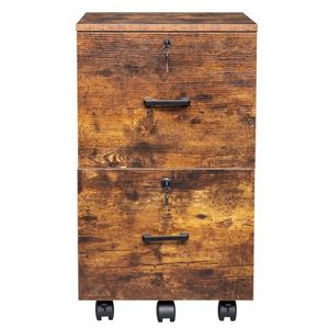2 Drawer Brown and Black Rolling Wood File Cabinet with Lock - Product Image 5