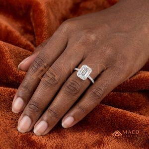 <b>Emerald</b> Cut Diamond Halo Engagement <b>Ring</b> with Pavé Setting Classic Style – 925 Sterling <b>Silver</b> Wedding Bridal Jewelry <b>Ring</b> - Product Image 4