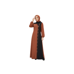 Women's High Neck Long Sleeve Solid Color Block <b>Abaya</b> with White Trim Detail Modest Dress Daily Wear Loose Fit Middle East Style - Product Image 2