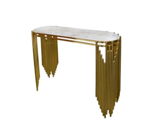 Luxury <b>Marble</b> <b>Top</b> <b>Console</b> <b>Table</b> with Gold Stainless Steel Rod Base and Glass Shelf for Hotel Villa Living Room - Product Image 2